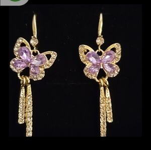 GOLD AMETHYST & TOPAZ DANGLE EARRINGS NIB